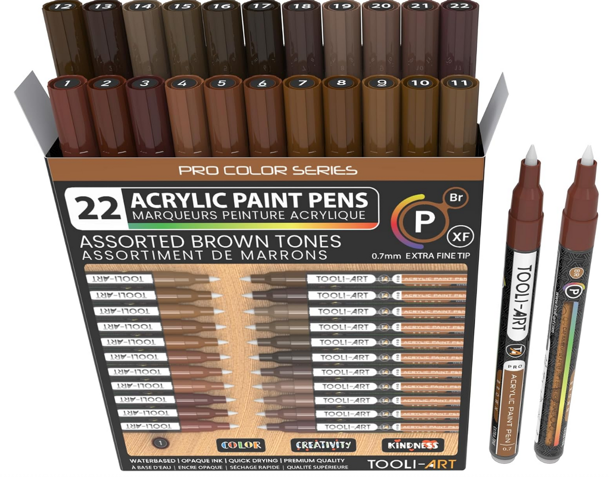 TOOLI ART Marqueur Acrylique Set Marrons 22 couleurs EF 07mm