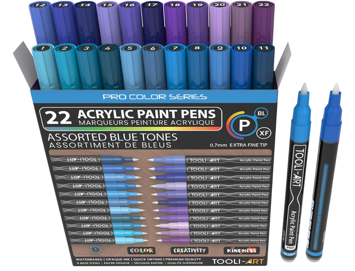 TOOLI ART Marqueur Acrylique Set Bleu 22 couleurs EF 07mm
