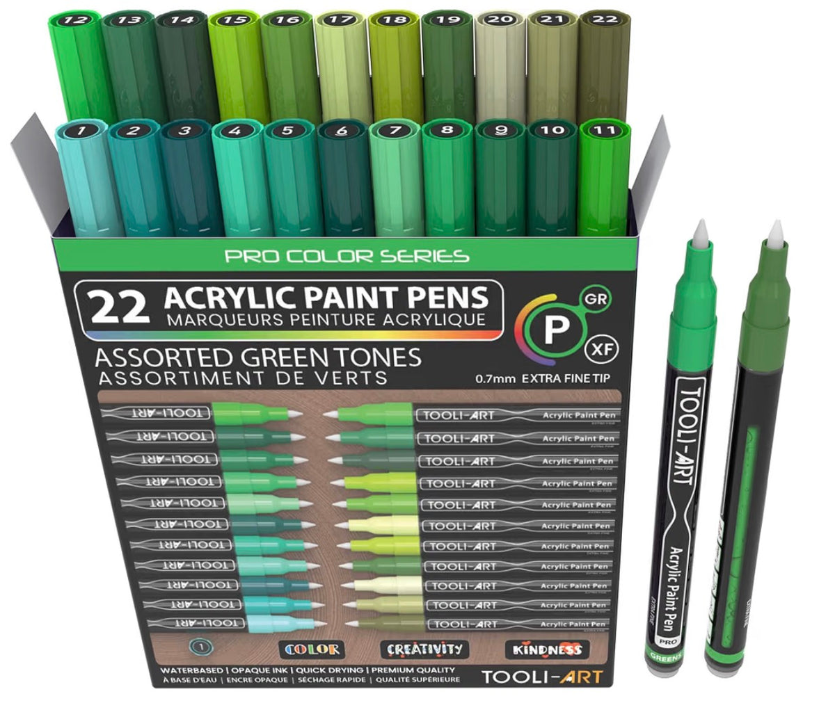 TOOLI ART Marqueur Acrylique Set Vert 22 couleurs EF 07mm