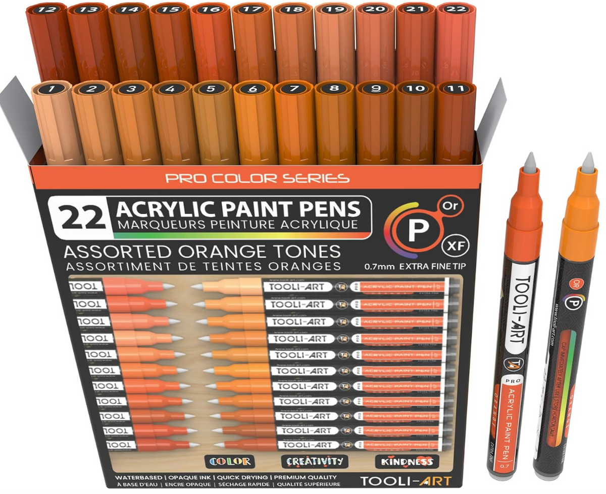 TOOLI ART Marqueur Acrylique Set Orange 22 couleurs EF 07mm