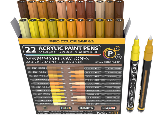 TOOLI ART Marqueur Acrylique Set Jaune 22 couleurs EF 07mm