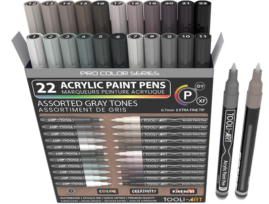 TOOLI ART Marqueur Acrylique Set Gris 22 couleurs EF 07mm