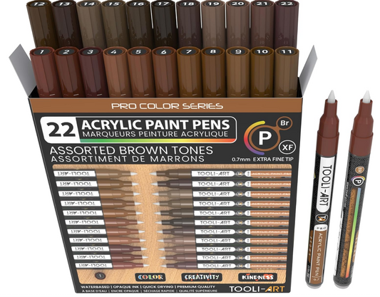 TOOLI ART Marqueur Acrylique Set Marrons 22 couleurs EF 07mm