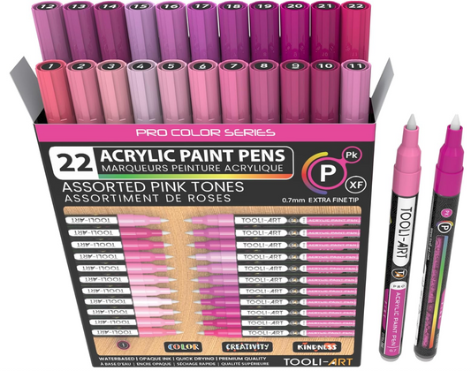 TOOLI ART Marqueur Acrylique Set Rose 22 couleurs EF 07mm