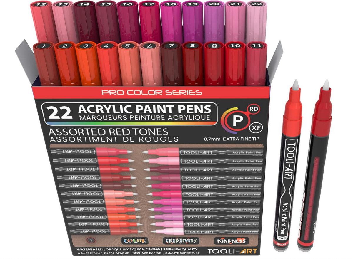 TOOLI ART Marqueur Acrylique Set Rouge 22 couleurs EF 07mm