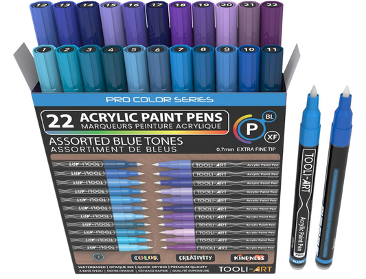 TOOLI ART Marqueur Acrylique Set Bleu 22 couleurs EF 07mm